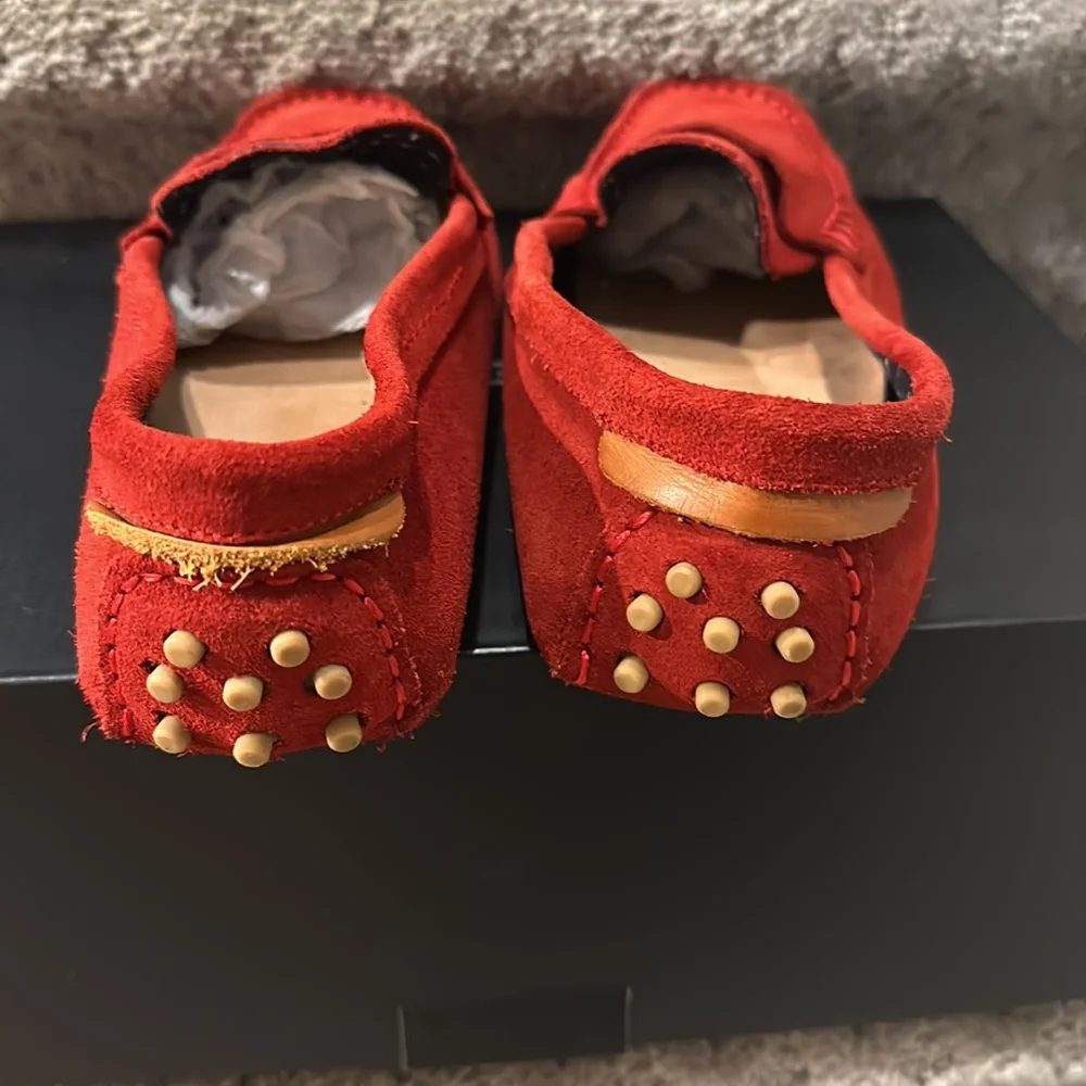 ZARA RED SUEDE  MOCCASINS LOAFERS  Boys sz 6.5 38
